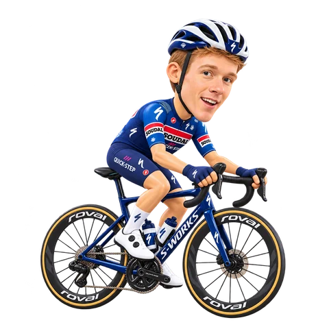 Illustration von Gil Gelders im 2026er Trikot von Soudal Quick-Step