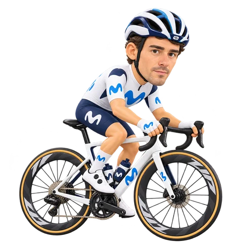 Illustrazione di Gonzalo Serrano con la divisa 2026 della Movistar Team