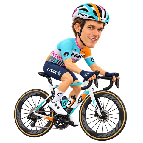 Illustrazione di Guillaume Boivin con la divisa 2026 della NSN Cycling Team