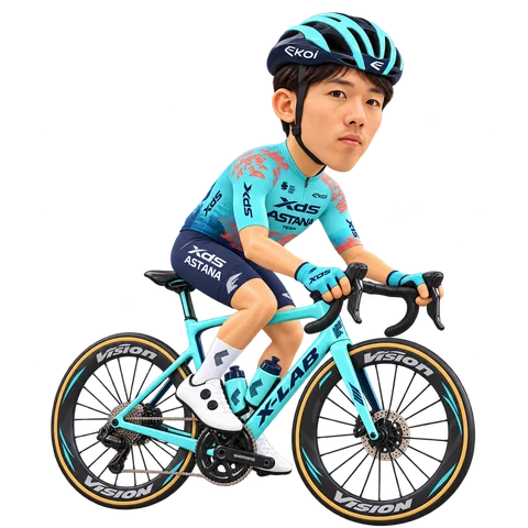 Illustrazione di Haoyu Su con la divisa 2026 della XDS Astana Team