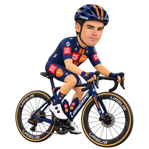Ilustración de Henri-François Renard-Haquin con el maillot 2026 de Team Picnic PostNL