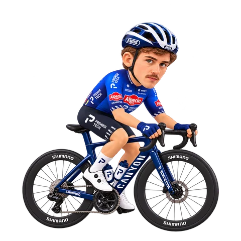 Illustration von Henri Uhlig im 2026er Trikot von Alpecin-Premier Tech