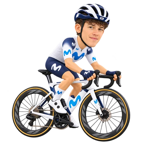 Illustrazione di Iván Romeo con la divisa 2026 della Movistar Team