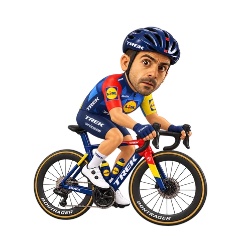 Illustration von Jacopo Mosca im 2026er Trikot von Lidl–Trek