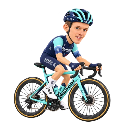 Illustration von Jakob Omrzel im 2026er Trikot von Bahrain Victorious