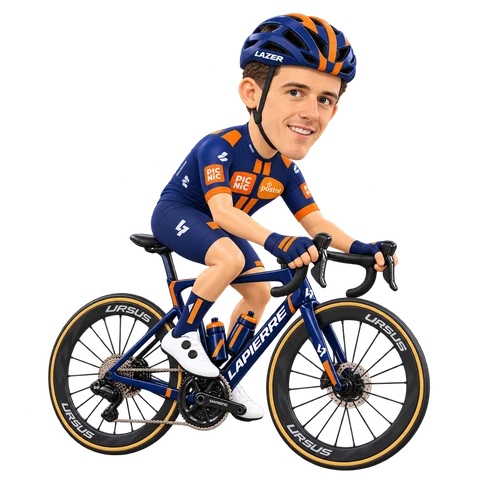 Ilustración de James Knox con el maillot 2026 de Team Picnic PostNL