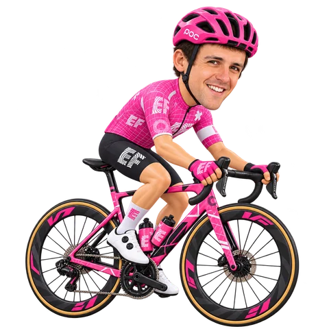 Illustration von James Shaw im 2026er Trikot von EF Education-EasyPost