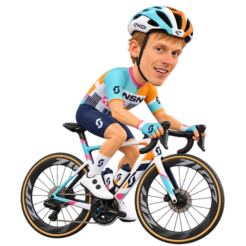 Illustrazione di Jan Hirt con la divisa 2026 della NSN Cycling Team