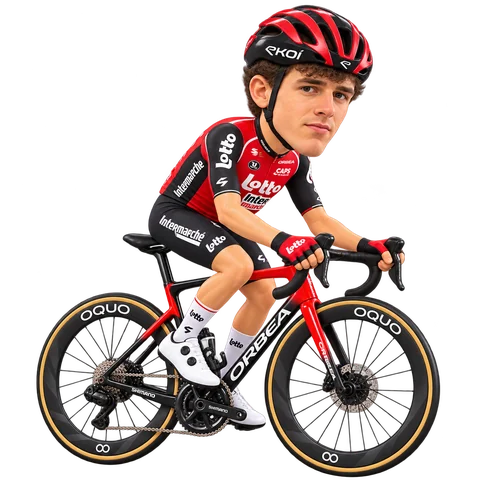 Illustrazione di Jarno Widar con la divisa 2026 della Lotto-Intermarché