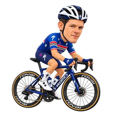 Illustration von Jasper Stuyven im 2026er Trikot von Soudal Quick-Step