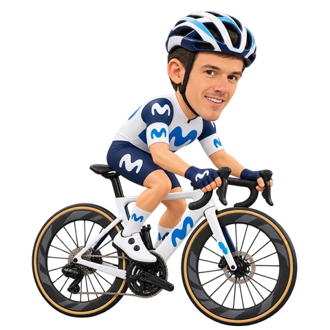 Illustrazione di Javier Romo con la divisa 2026 della Movistar Team