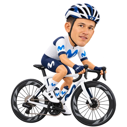 Illustrazione di Jefferson Alveiro Cepeda con la divisa 2026 della Movistar Team