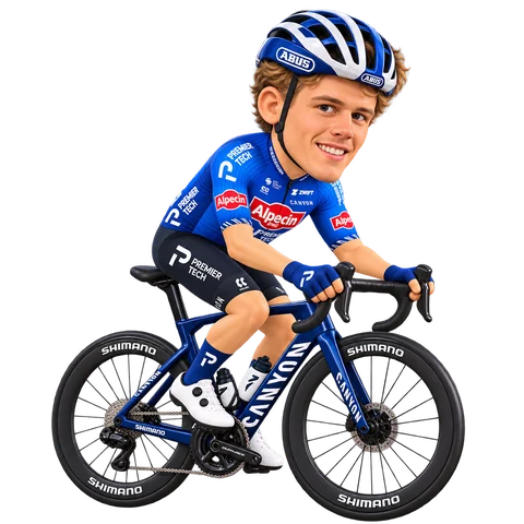 Illustration von Jensen Plowright im 2026er Trikot von Alpecin-Premier Tech