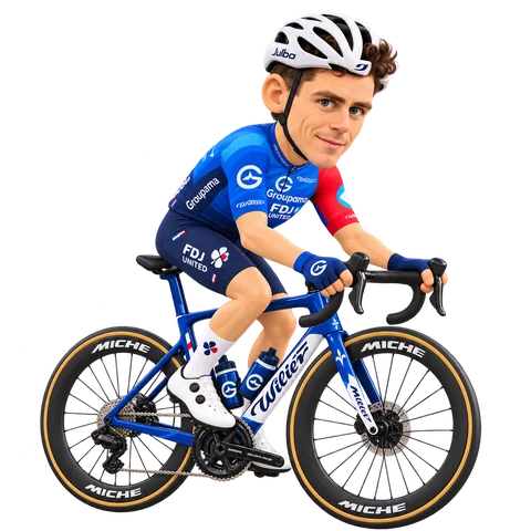 Illustrazione di Johan Jacobs con la divisa 2026 della Groupama-FDJ UNITED