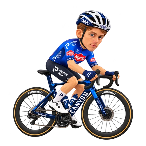 Illustration von Johan Price-Pejtersen im 2026er Trikot von Alpecin-Premier Tech