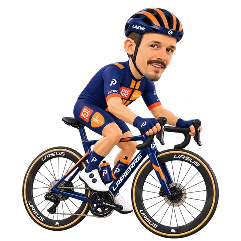 Ilustración de John Degenkolb con el maillot 2026 de Team Picnic PostNL