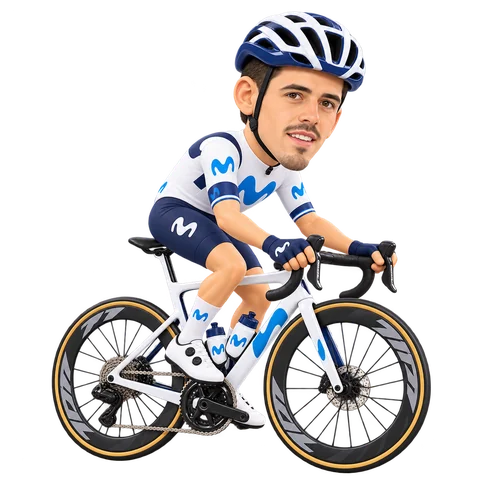 Illustrazione di Jon Barrenetxea con la divisa 2026 della Movistar Team