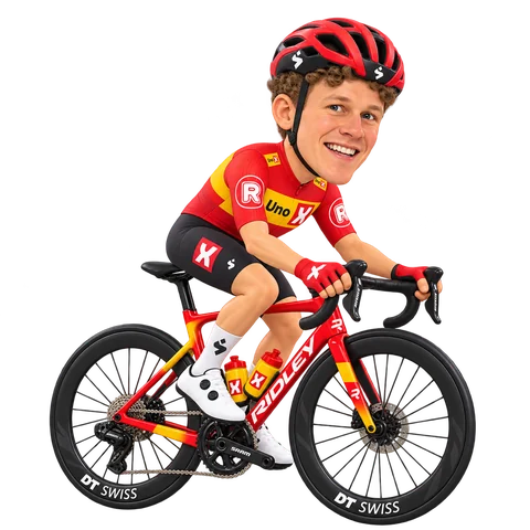 Ilustración de Jonas Abrahamsen con el maillot 2026 de Uno-X Mobility