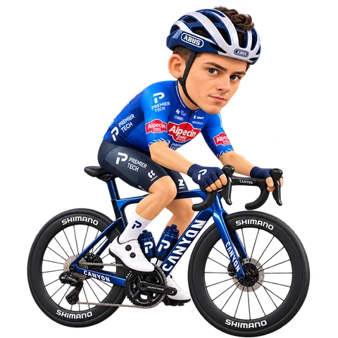 Illustration von Jonas Geens im 2026er Trikot von Alpecin-Premier Tech