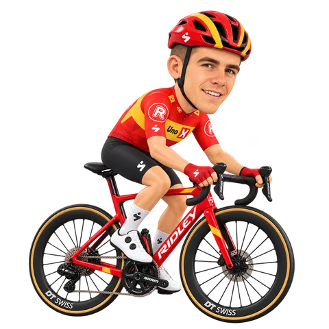Ilustración de Jonas Hem Hvideberg con el maillot 2026 de Uno-X Mobility