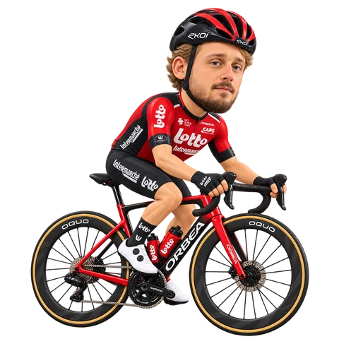 Illustrazione di Jonas Rutsch con la divisa 2026 della Lotto-Intermarché