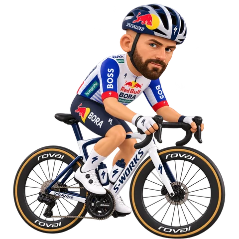 Illustration de Jordi Meeus dans la tenue 2026 de Red Bull–BORA–hansgrohe