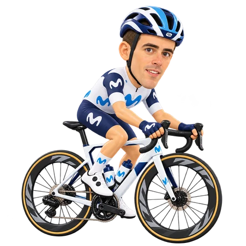 Illustrazione di Jorge Arcas con la divisa 2026 della Movistar Team
