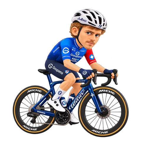 Illustrazione di Josh Kench con la divisa 2026 della Groupama-FDJ UNITED