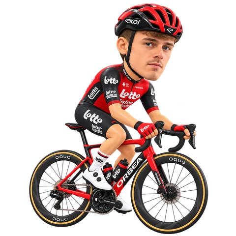 Illustrazione di Joshua Giddings con la divisa 2026 della Lotto-Intermarché