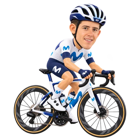 Illustrazione di Juan Pedro López con la divisa 2026 della Movistar Team