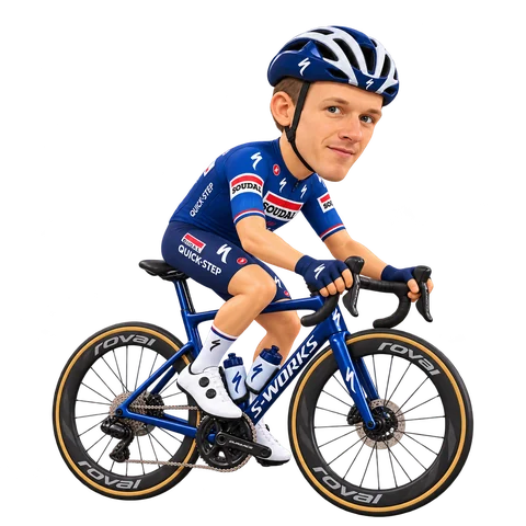 Illustration von Junior Lecerf im 2026er Trikot von Soudal Quick-Step
