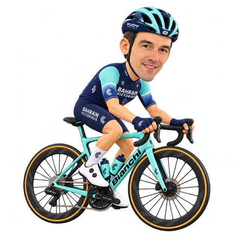 Illustrazione di Kamil Gradek con la divisa 2026 della Bahrain Victorious