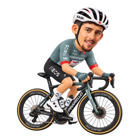 Illustration von Kévin Vauquelin im 2026er Trikot von Netcompany INEOS