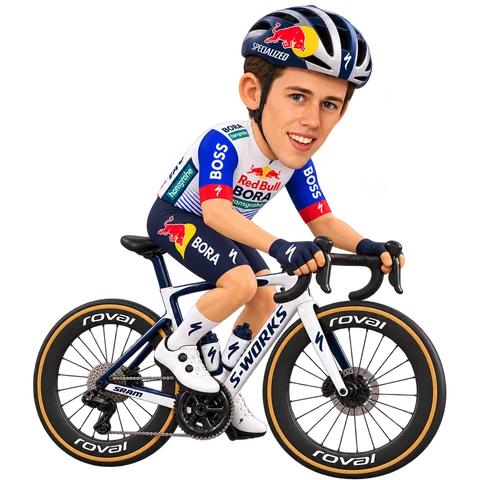Illustration de Laurence Pithie dans la tenue 2026 de Red Bull–BORA–hansgrohe
