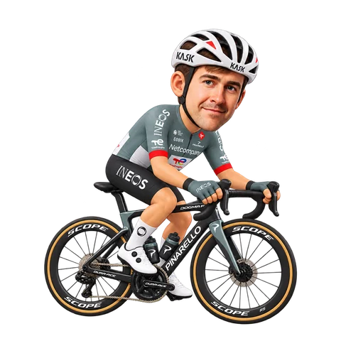 Illustration von Laurens de Plus im 2026er Trikot von Netcompany INEOS