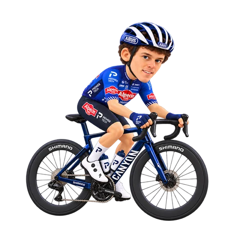 Illustration von Lennert Belmans im 2026er Trikot von Alpecin-Premier Tech