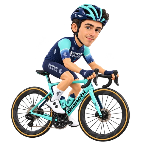Illustrazione di Lenny Martinez con la divisa 2026 della Bahrain Victorious