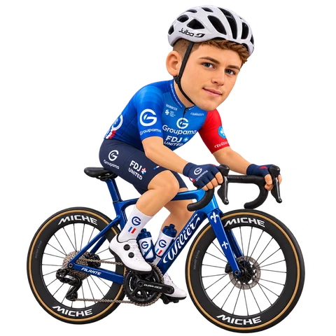 Illustrazione di Lewis Bower con la divisa 2026 della Groupama-FDJ UNITED