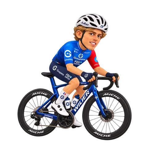 Illustrazione di Lorenzo Germani con la divisa 2026 della Groupama-FDJ UNITED