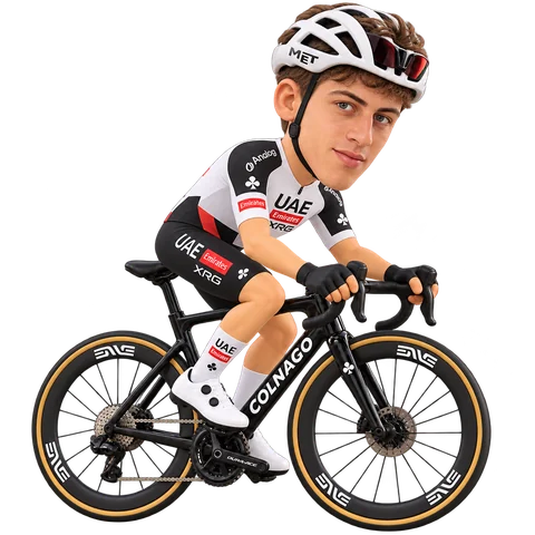 Illustration von Luca Giaimi im 2026er Trikot von UAE Team Emirates-XRG