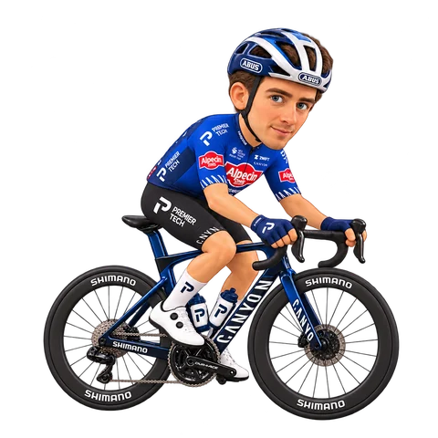 Illustration von Luca Vergallito im 2026er Trikot von Alpecin-Premier Tech