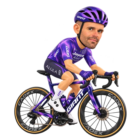 Ilustración de Luka Mezgec con el maillot 2026 de Team Jayco AlUla