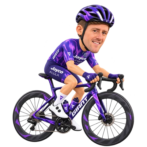 Ilustración de Luke Durbridge con el maillot 2026 de Team Jayco AlUla