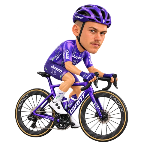 Ilustración de Luke Plapp con el maillot 2026 de Team Jayco AlUla