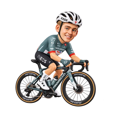 Illustration von Magnus Sheffield im 2026er Trikot von Netcompany INEOS