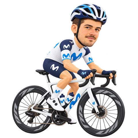 Illustrazione di Manlio Moro con la divisa 2026 della Movistar Team