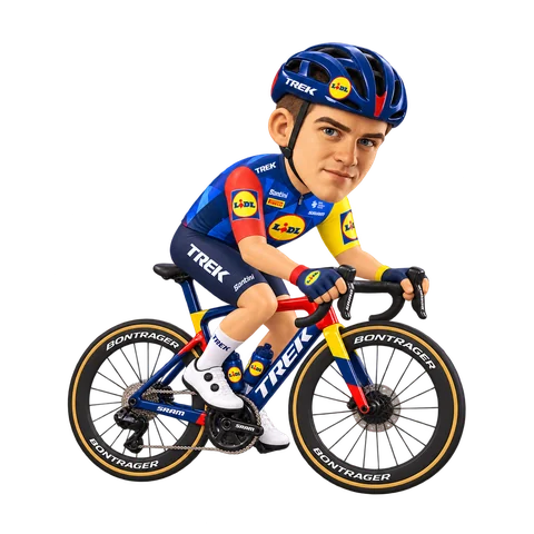 Illustrazione di Mathias Vacek con la divisa 2026 della Lidl–Trek