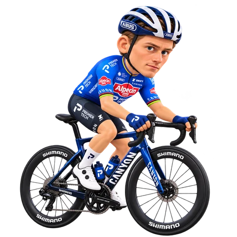 Illustration von Mathieu van der Poel im 2026er Trikot von Alpecin-Premier Tech