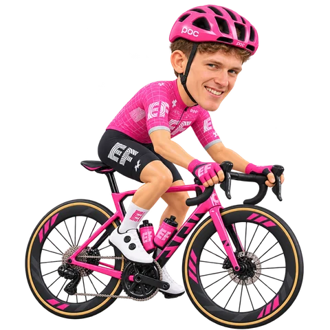 Illustration von Matthias Schwarzbacher im 2026er Trikot von EF Education-EasyPost