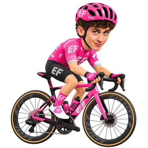 Illustration von Mattia Agostinacchio im 2026er Trikot von EF Education-EasyPost